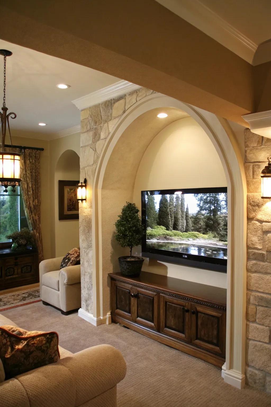 Utilizing architectural features can seamlessly integrate your TV.
