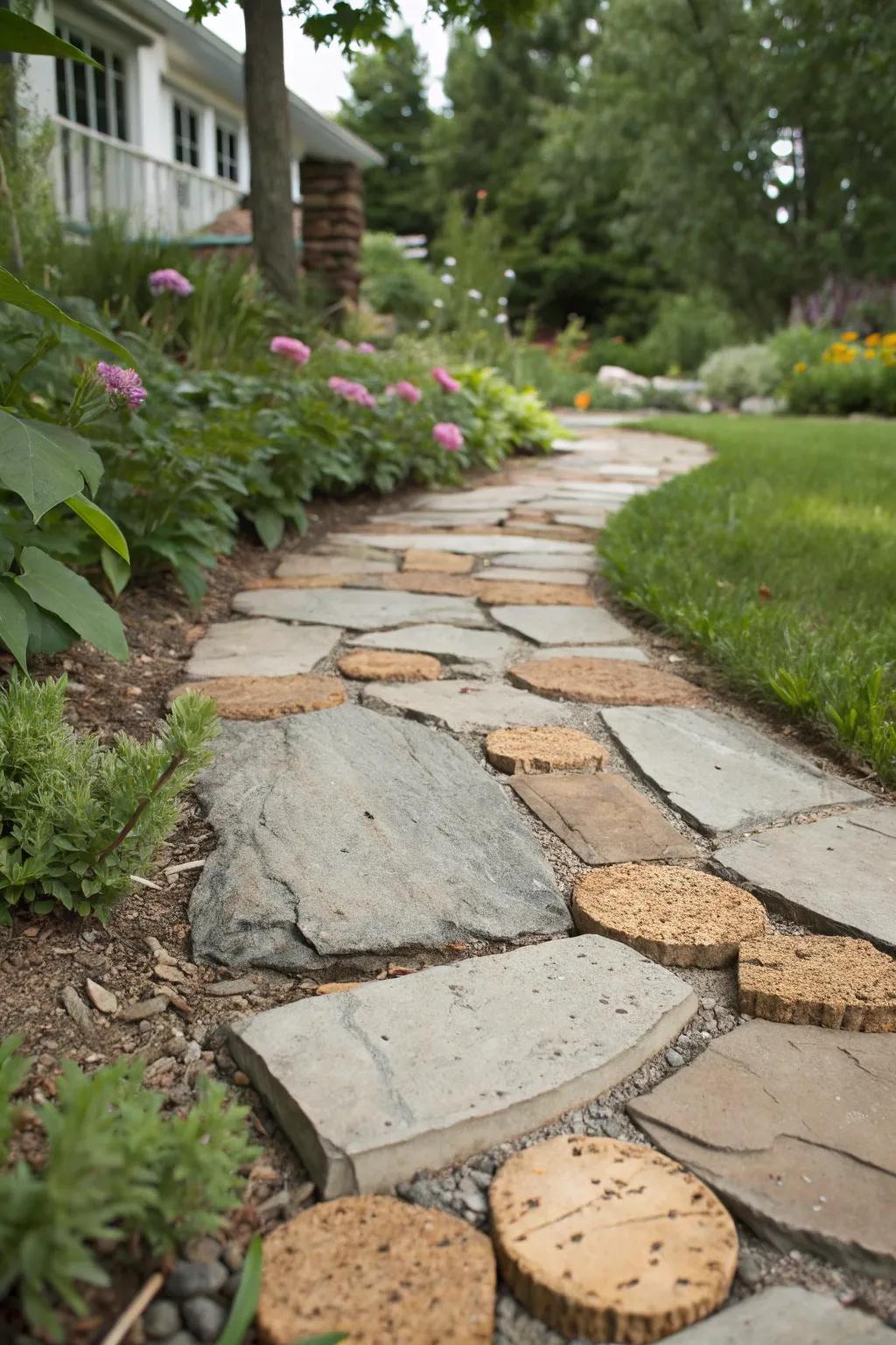 Cork provides a soft, eco-friendly option for flagstone paths.