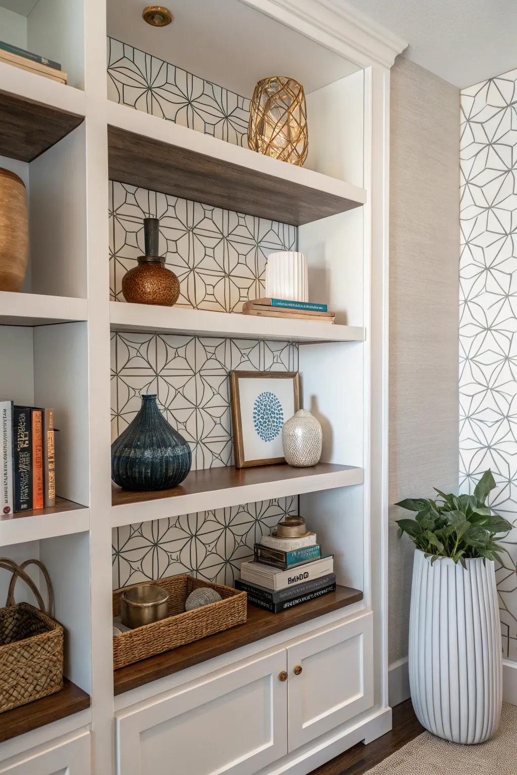 Make a statement with geometric shelving in your alcove.