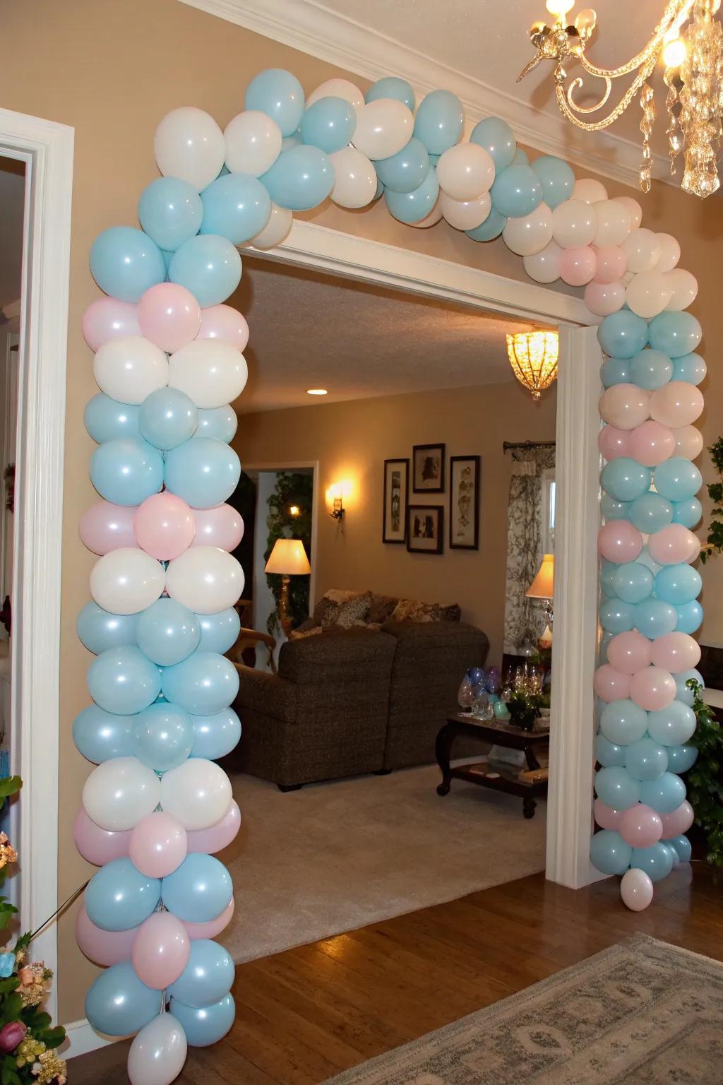 Sculptural balloons add a whimsical and unexpected touch to the entrance.