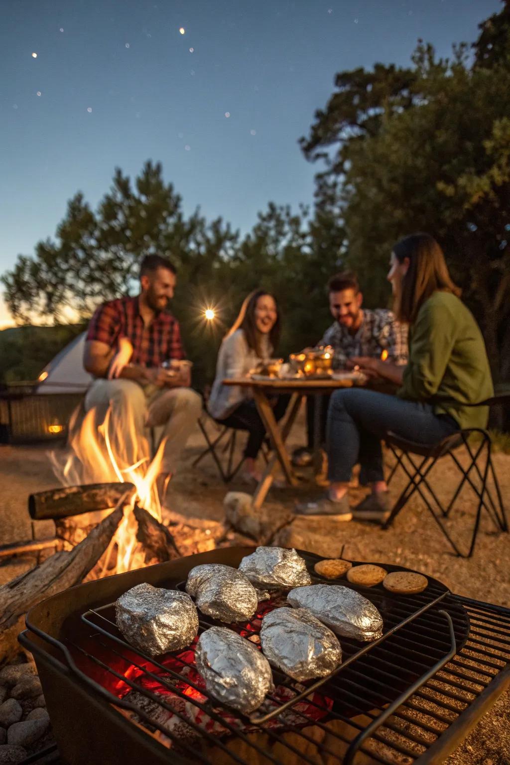 A cozy Campfire Cookout under the open sky.