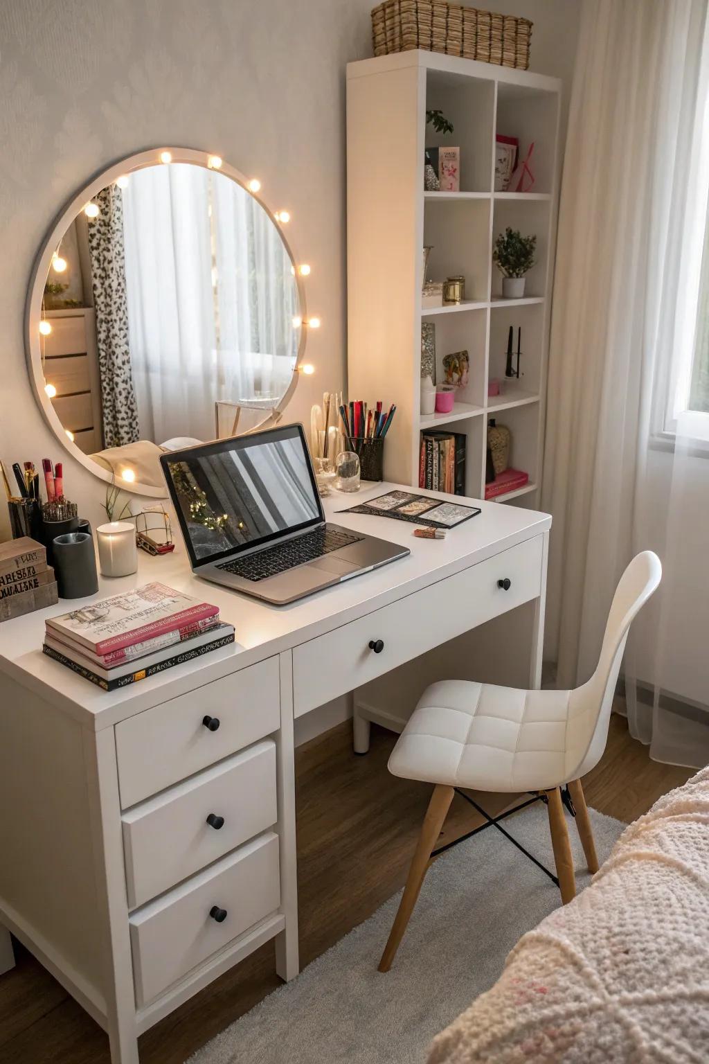 A multi-functional space adds practicality to this stylish bedroom.