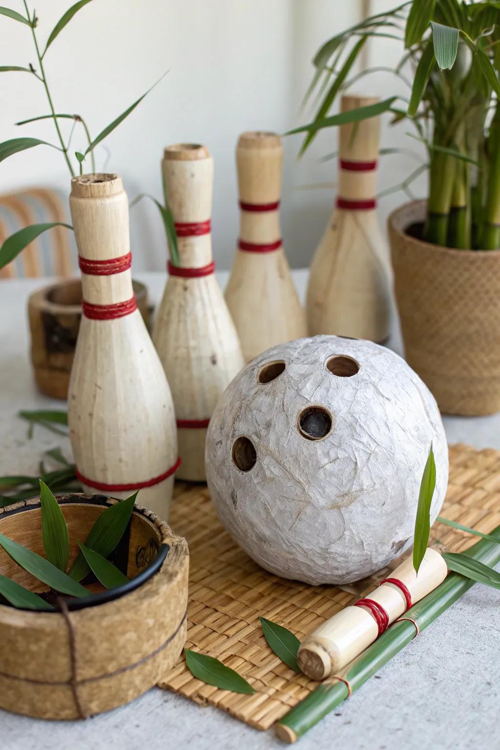 Stylish and eco-friendly elements for a conscious bowling centerpiece.