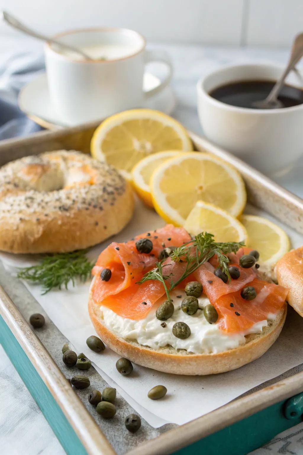 A classic bagel spread offers a timeless and satisfying breakfast.