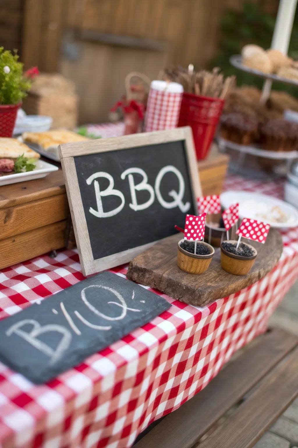 BBQ-themed decorations complete the presentation.