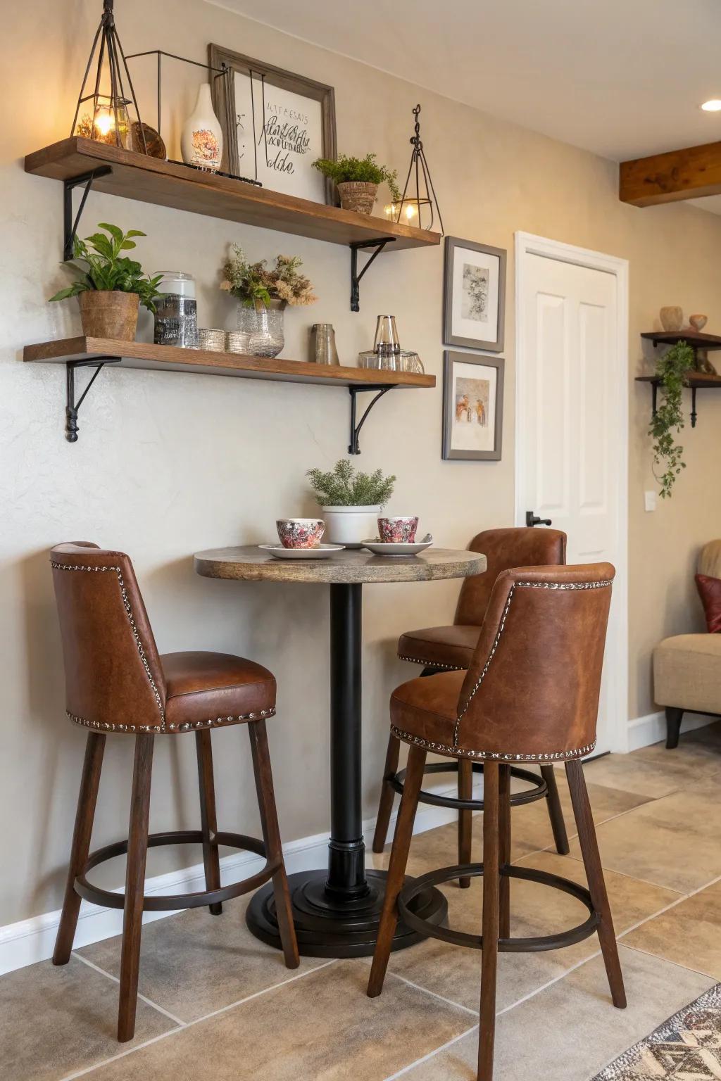 Brown seating creates a warm and inviting kitchen nook.