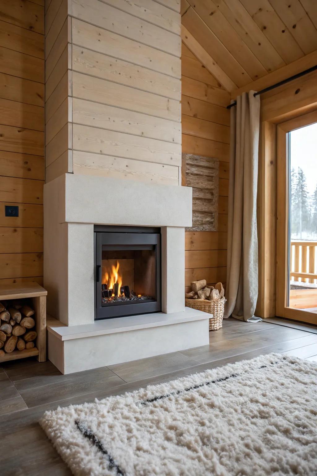 Sleek and stylish fireplace in a cabin