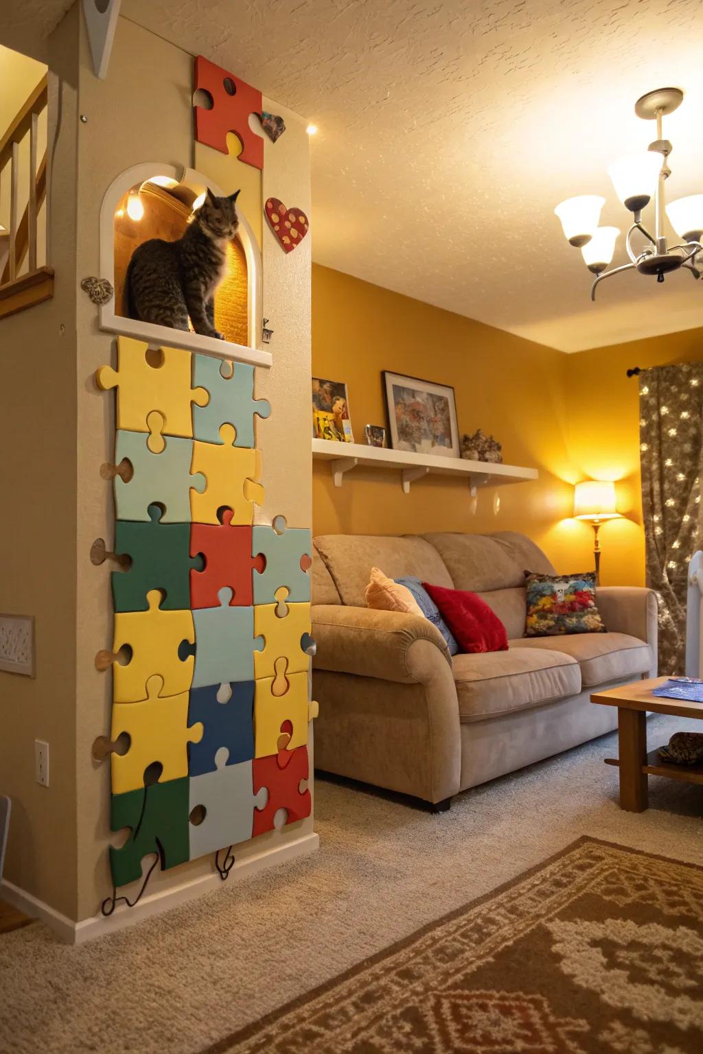 Puzzle walls offer engaging brain games for cats.