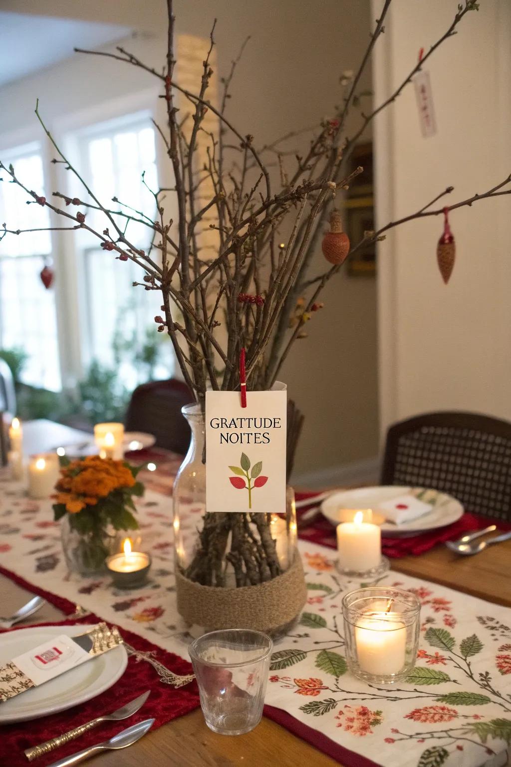 Gratitude and warmth: a Thankful Tree centerpiece for the holidays.