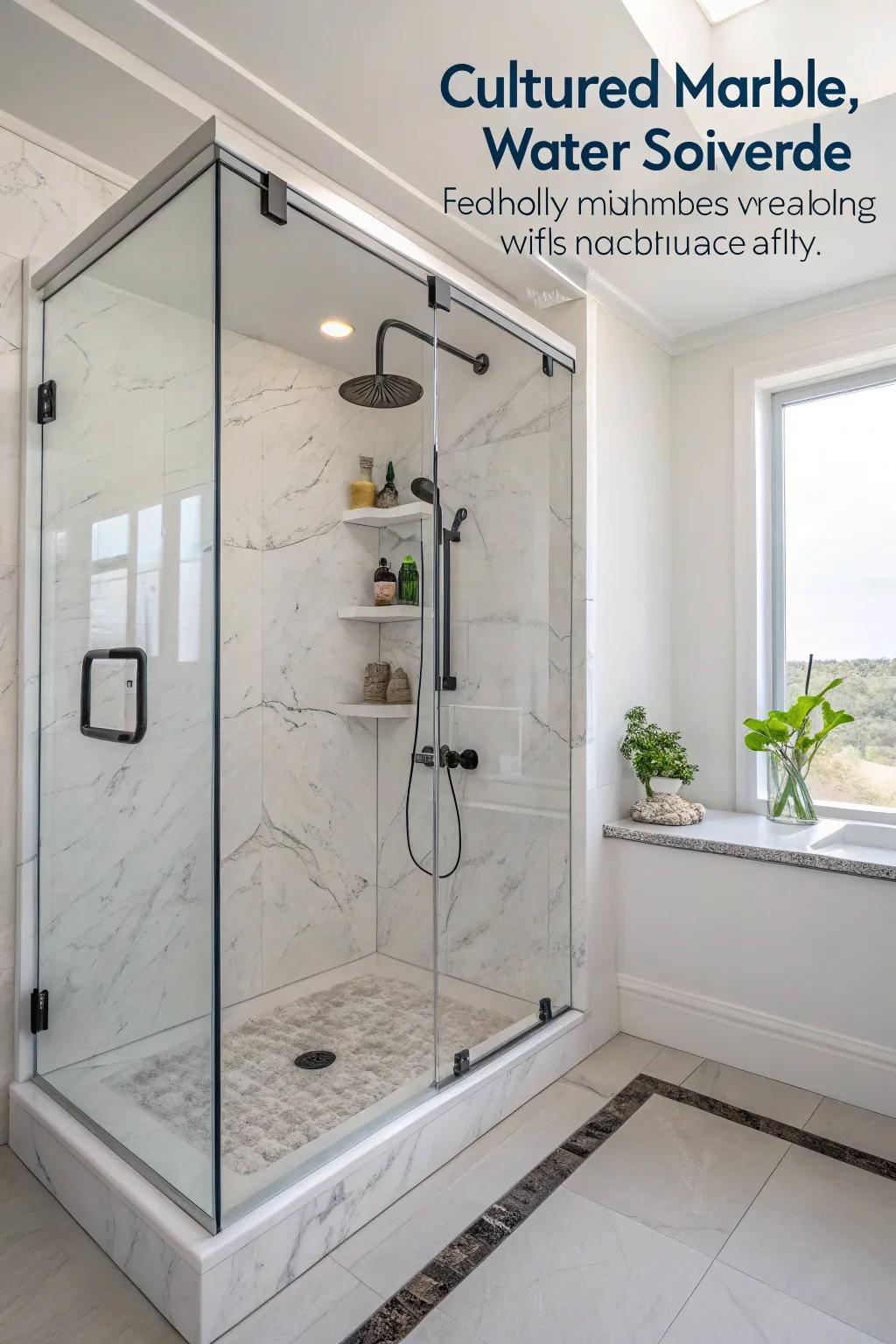 Eco-friendly elements complement the elegance and sustainability of cultured marble showers.