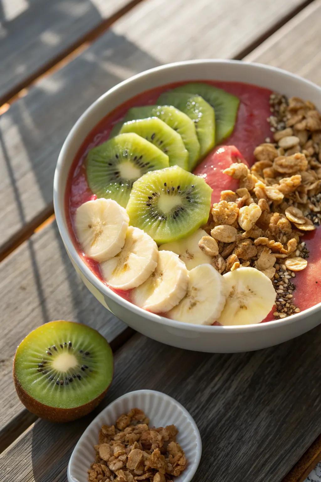 Indulge in a vibrant and healthy tropical smoothie bowl.