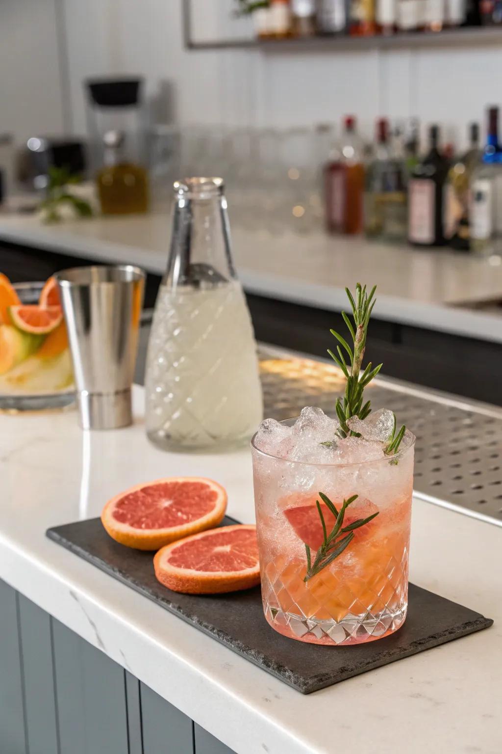 Grapefruit and rosemary ice cubes for a refreshing blend.