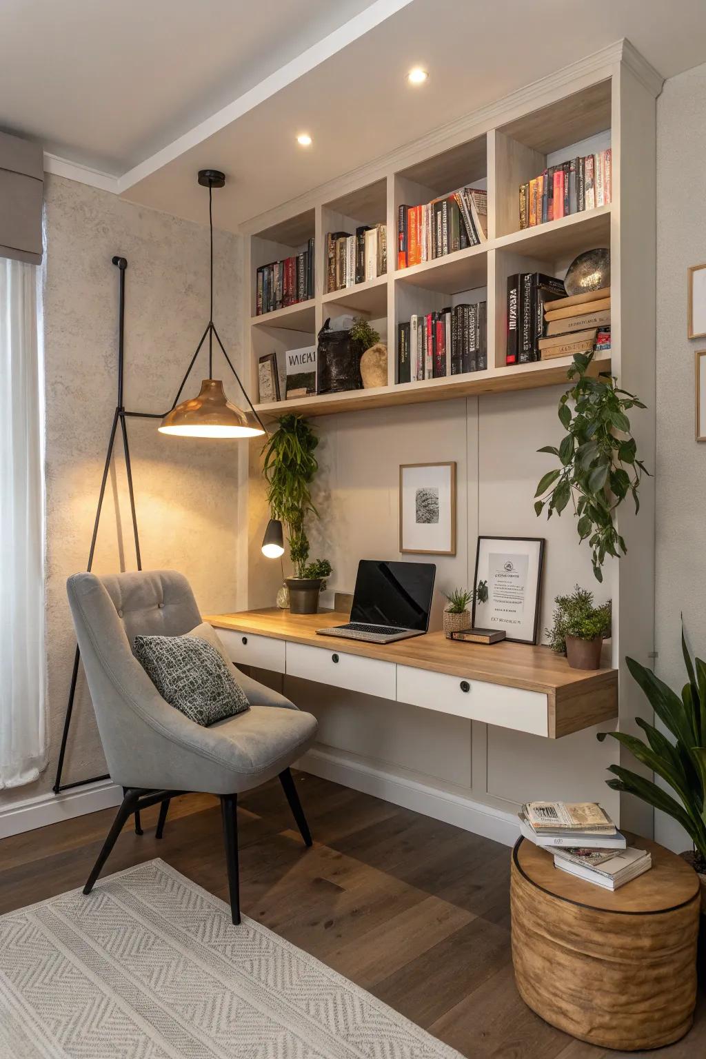 Integrate workspace and storage with a bookshelf desk.