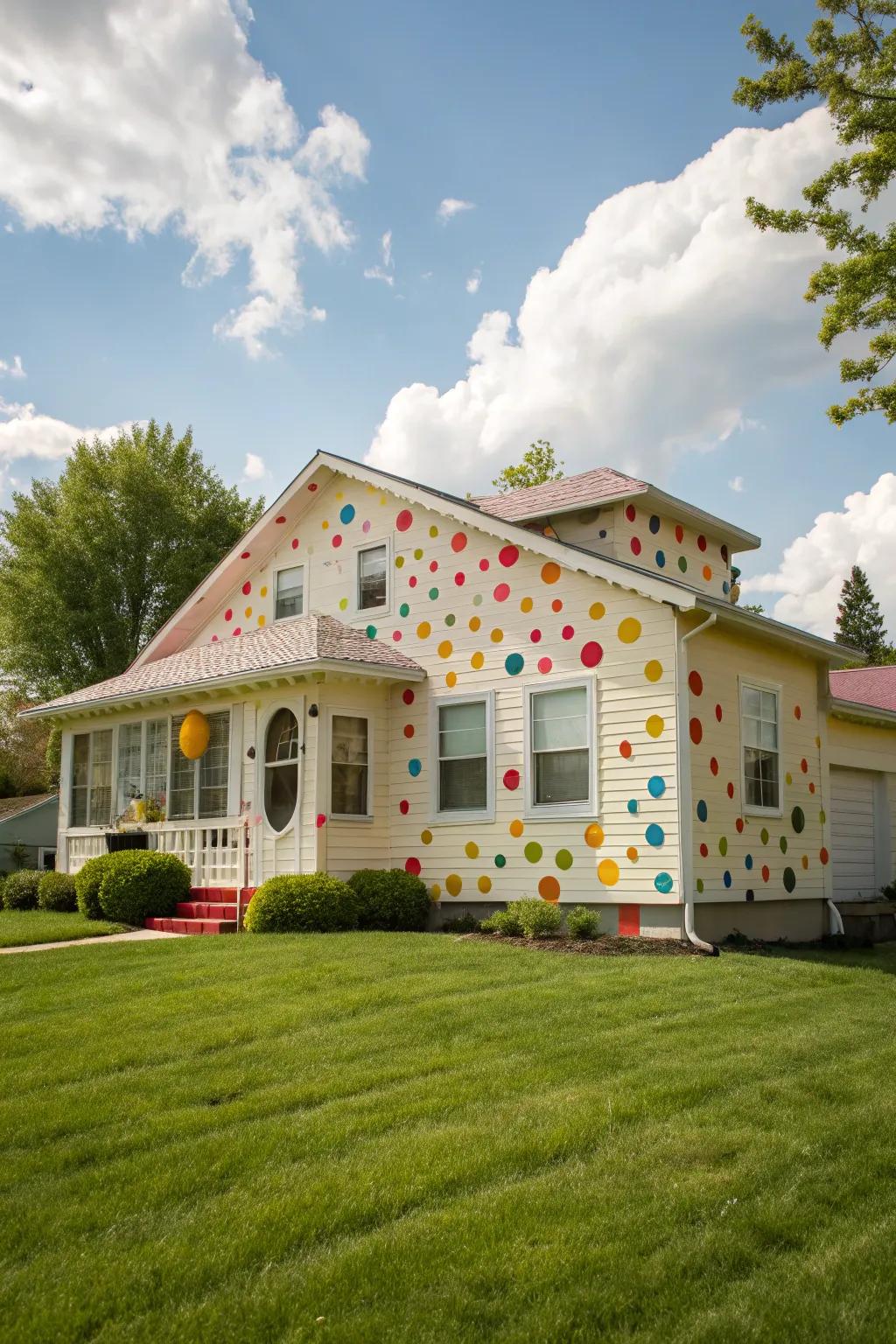 Polka dots add a whimsical touch to gables.