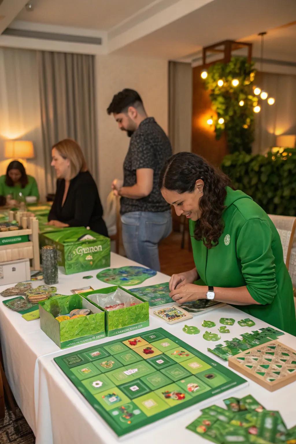 Green-themed table games for an interactive experience.