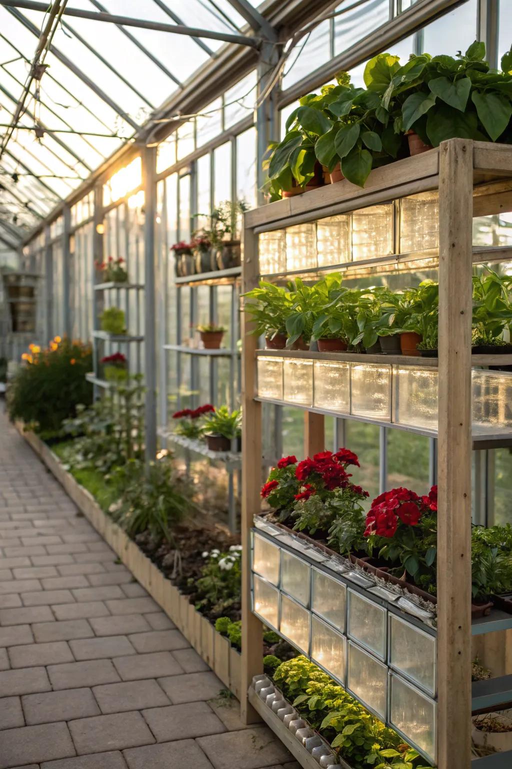 Unique glass block shelves providing a glowing display.