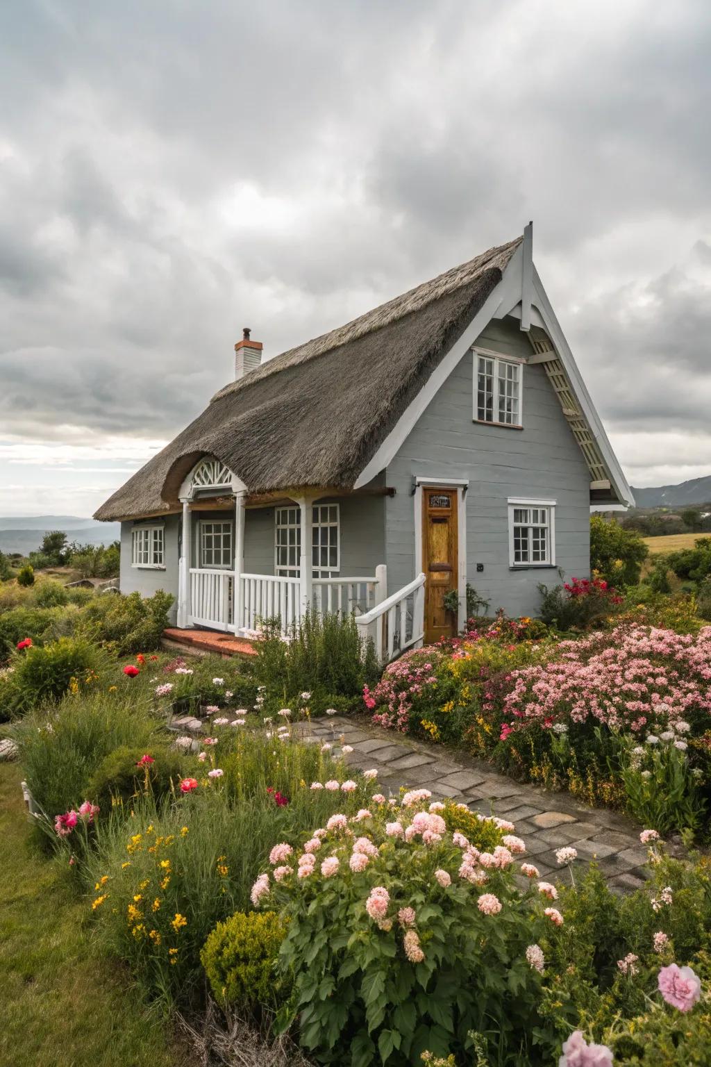 Quaint cottage charm with grey and white.