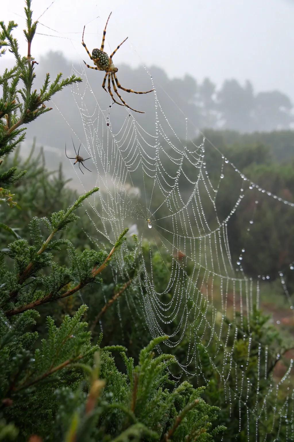 Cobwebs and spiders creating a classic Halloween scare.