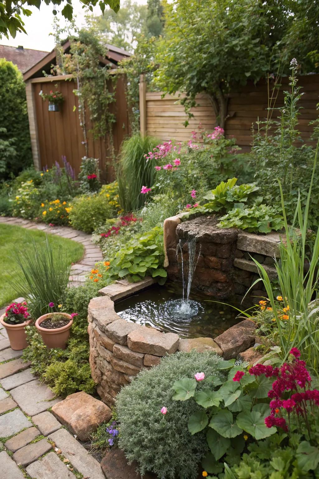 Water features add a soothing element to garden environments.