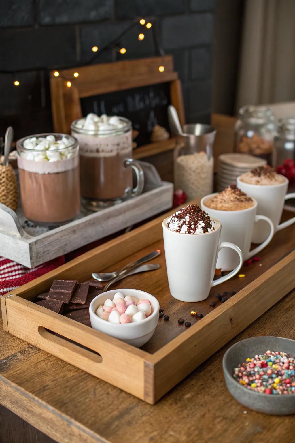 A comforting hot chocolate bar for cozy gatherings.