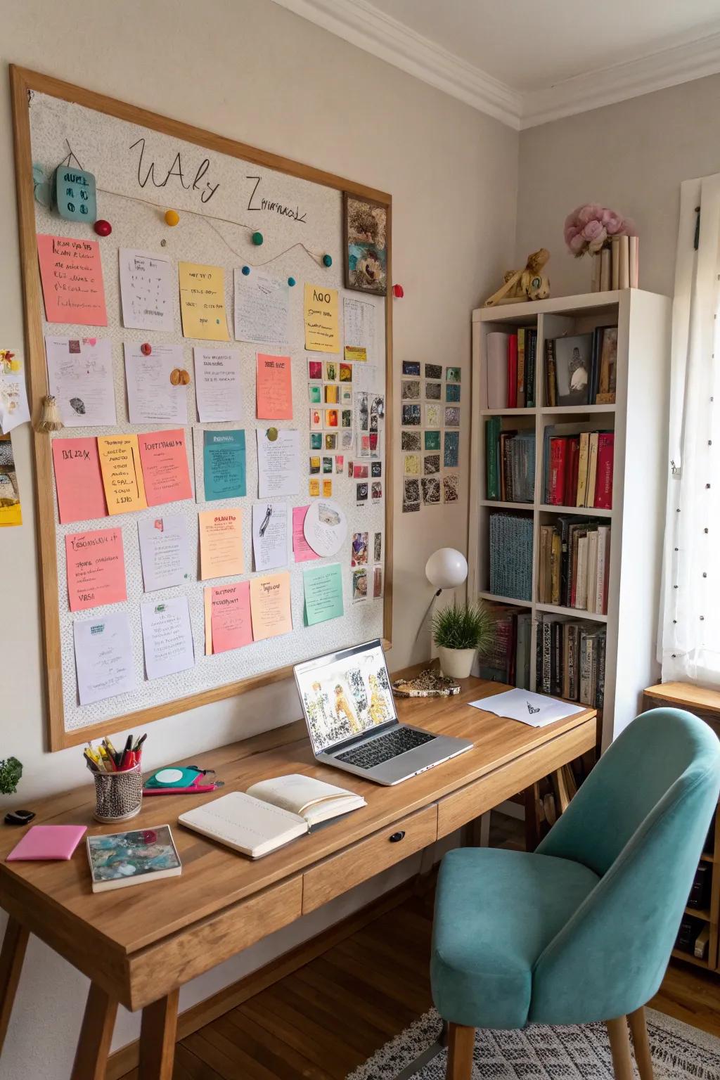 A magnetic board keeps important notes visible.