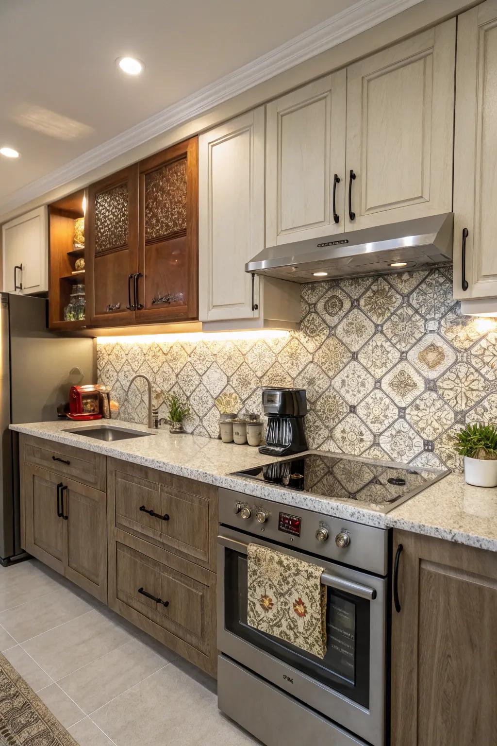 Unique textures in laminate backsplash add subtle character.