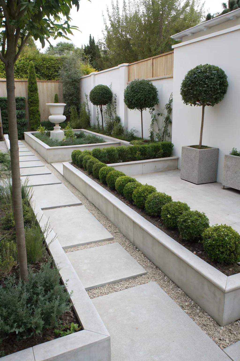 Concrete edging offers durability and clean aesthetics for gardens.