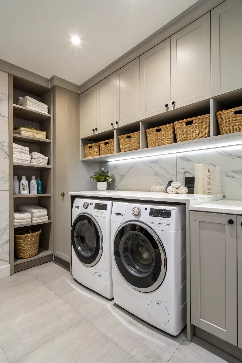 A sound system adds an element of entertainment to your laundry routine.