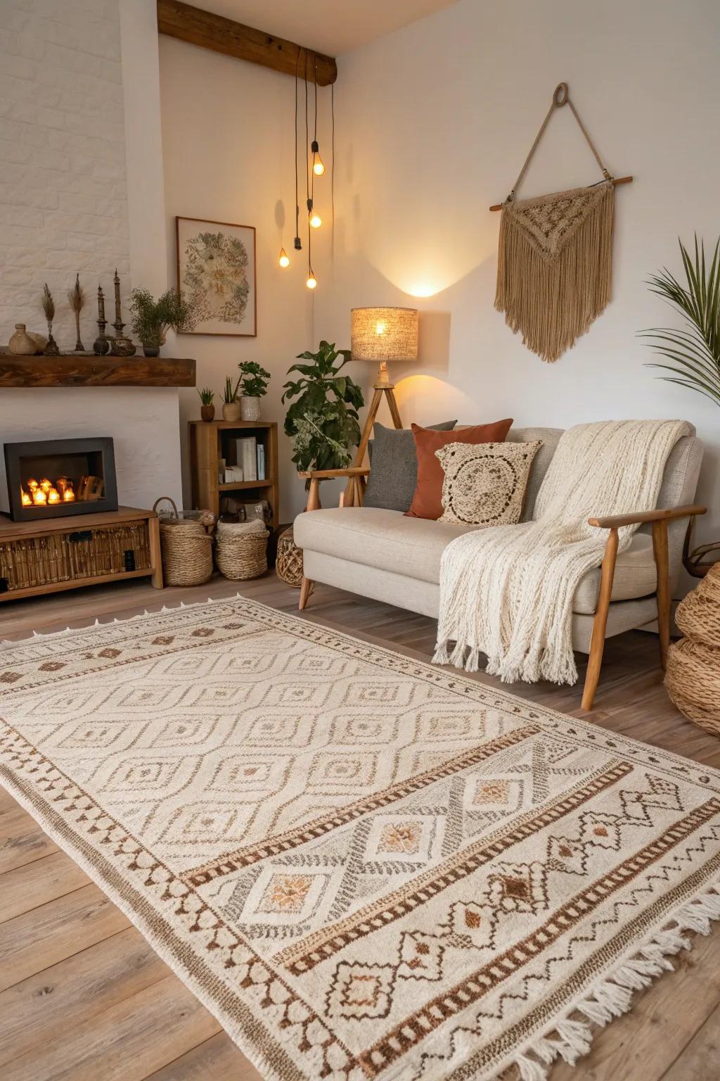 Handwoven rugs offer unique texture and artisanal craftsmanship.