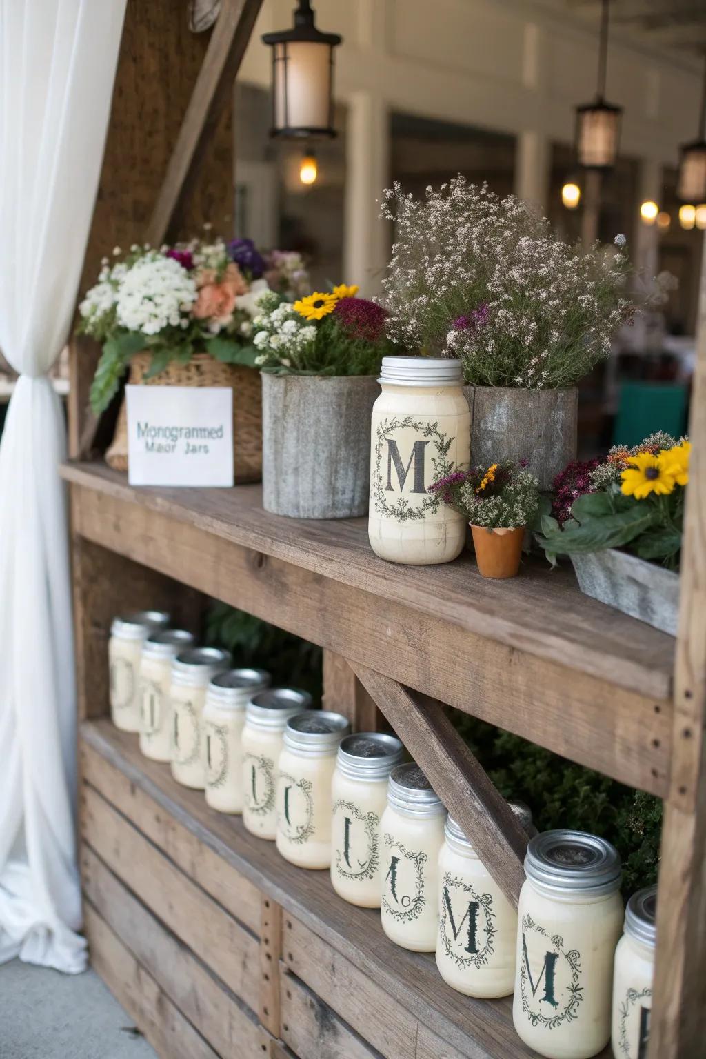 Personalize your decor with vintage monogrammed mason jars.