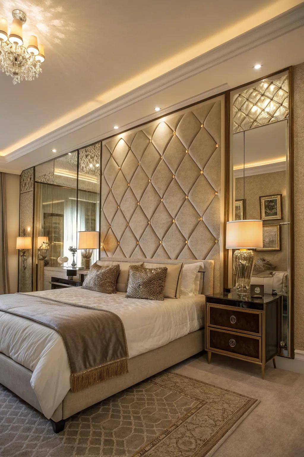 Mirrored panels create a sense of space and light on your headboard wall.