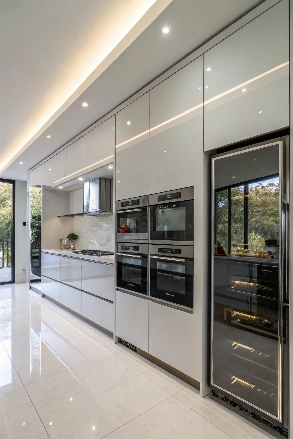 Mirrored appliances that enhance a sleek kitchen aesthetic.