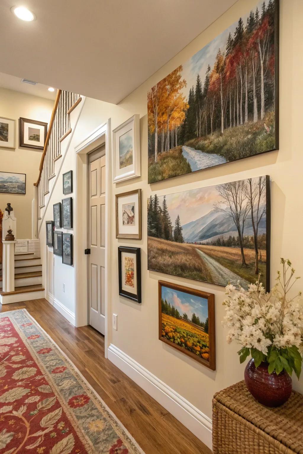 Seasonal rotations keep the gallery wall fresh and engaging.