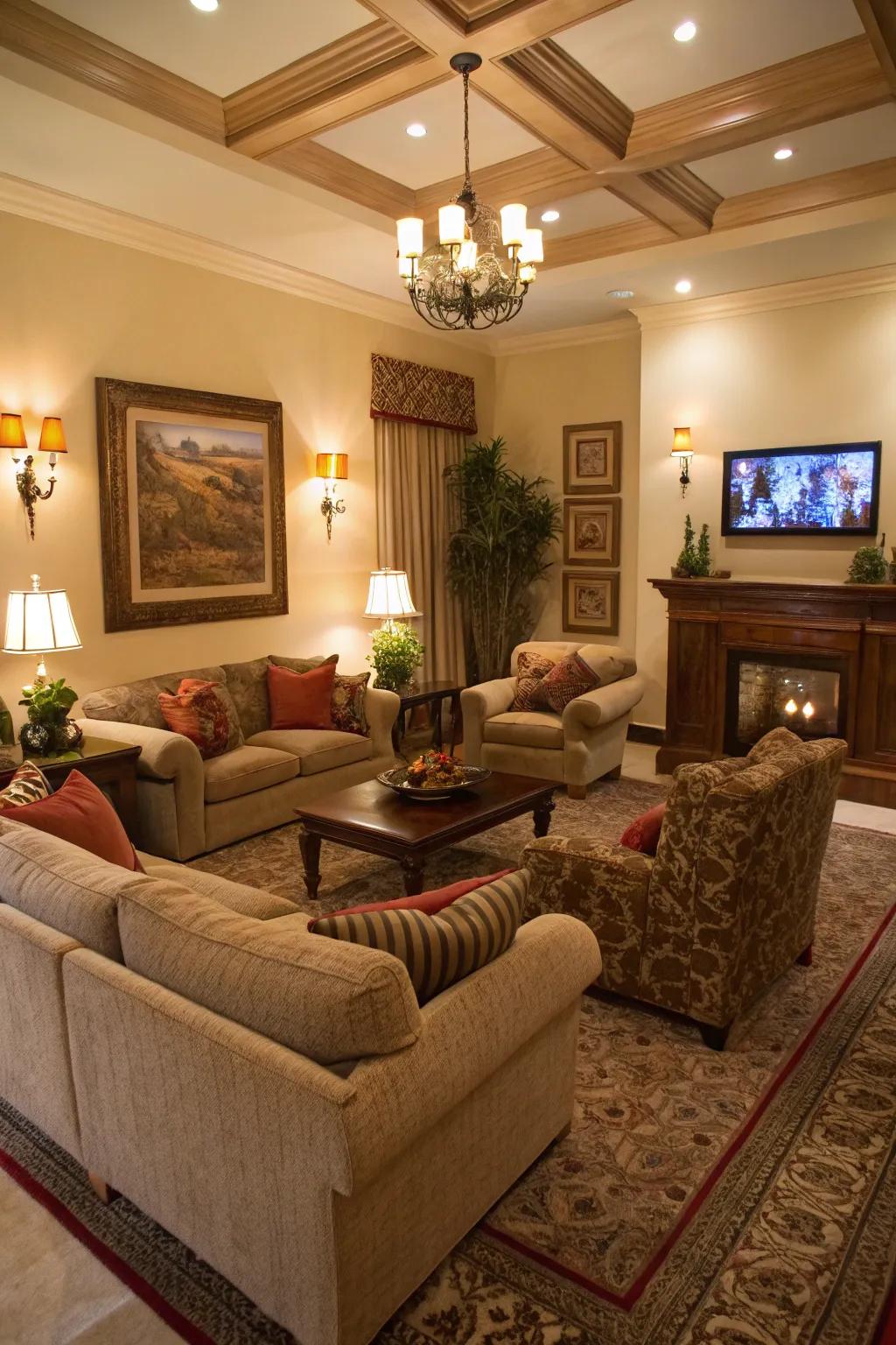 Intimate seating areas foster cozy conversations.