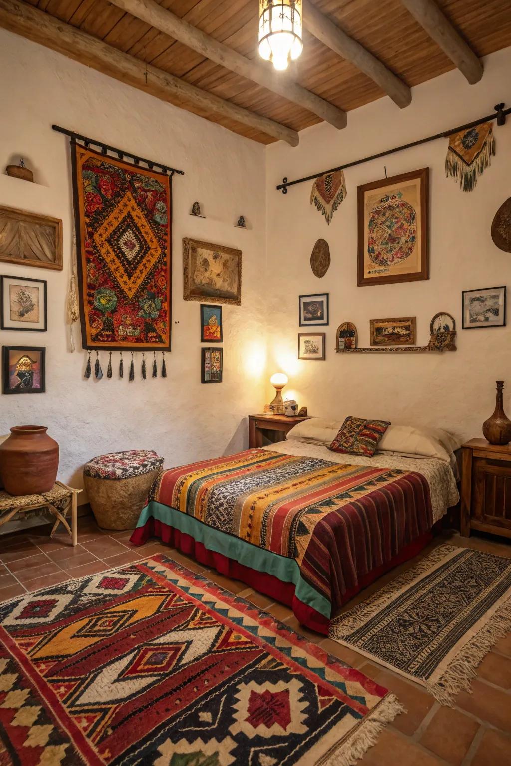 Cultural elements infuse a bedroom with personal meaning.