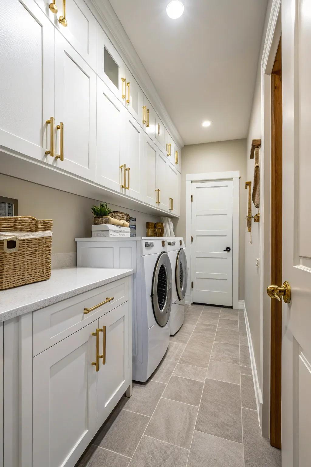 Stylish hardware adds a sophisticated touch to your laundry room design.