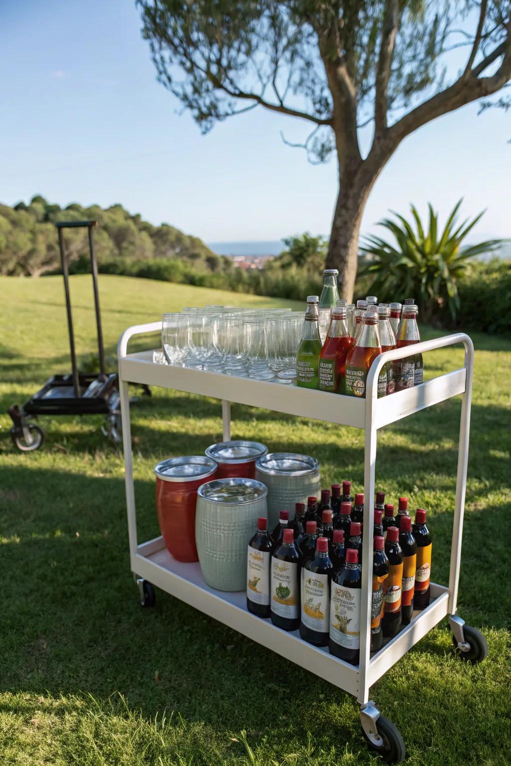 A rolling cart makes your drink station mobile and convenient.