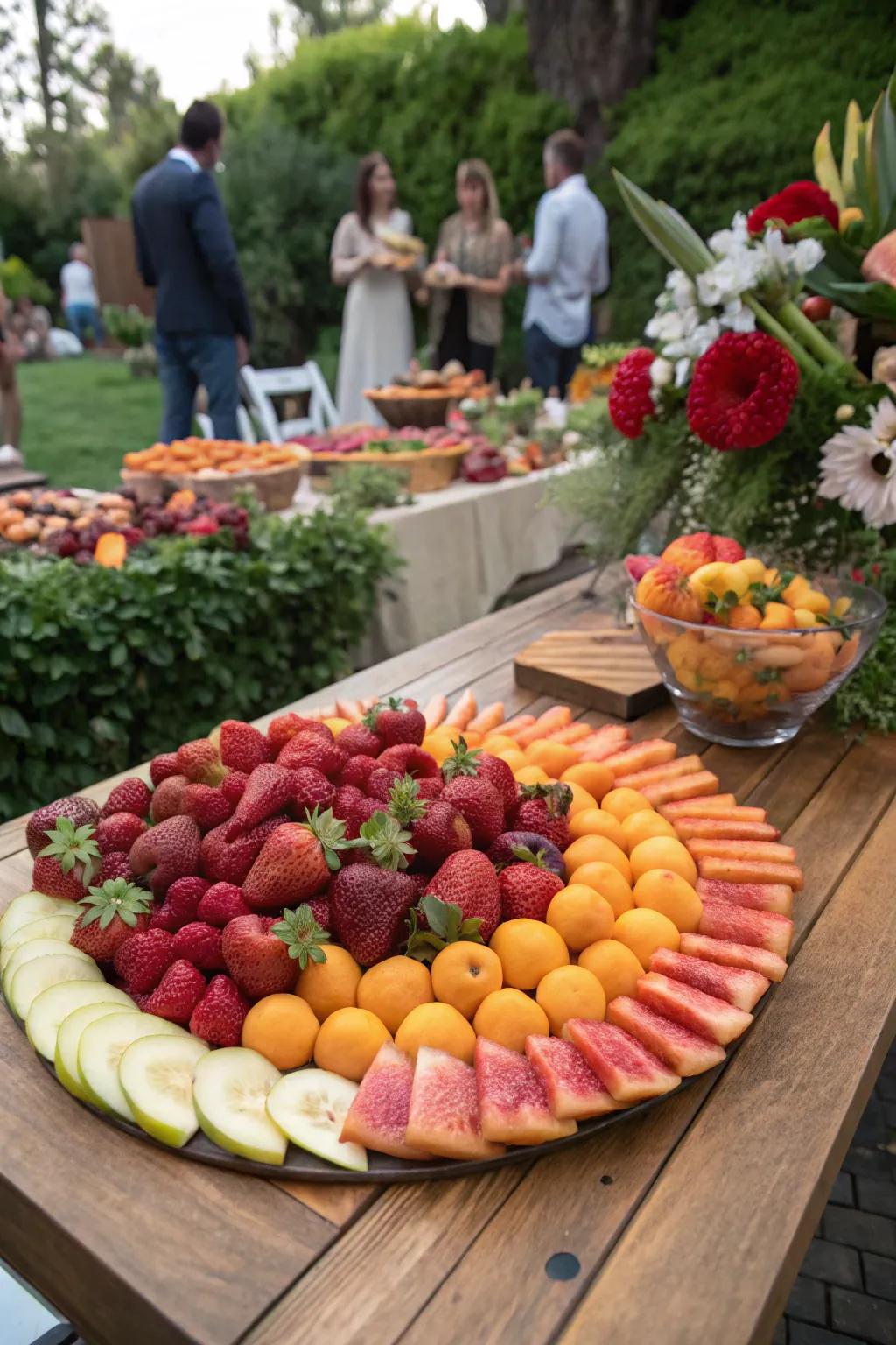 A seasonal fruit display adding a fresh and colorful touch to the dessert table.