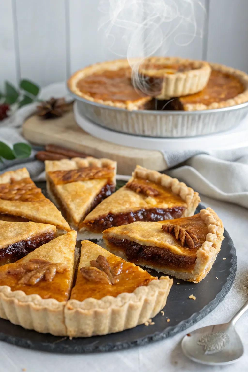 A platter with individually served pie portions.