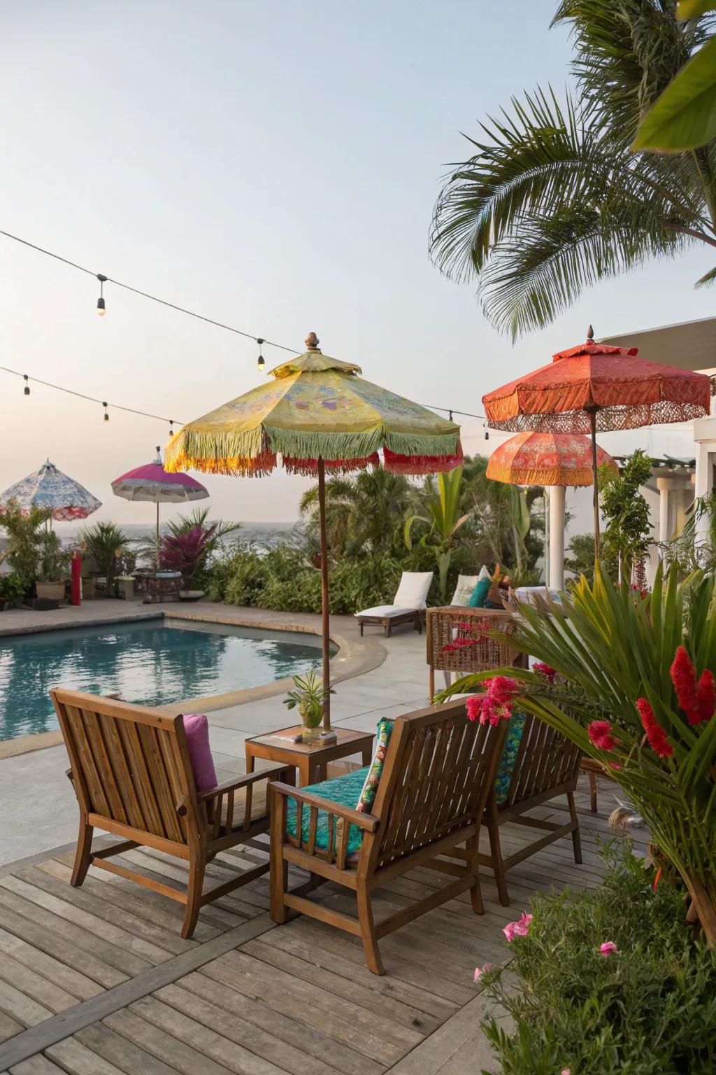 A paradise escape with tropical vibes on the pool deck.