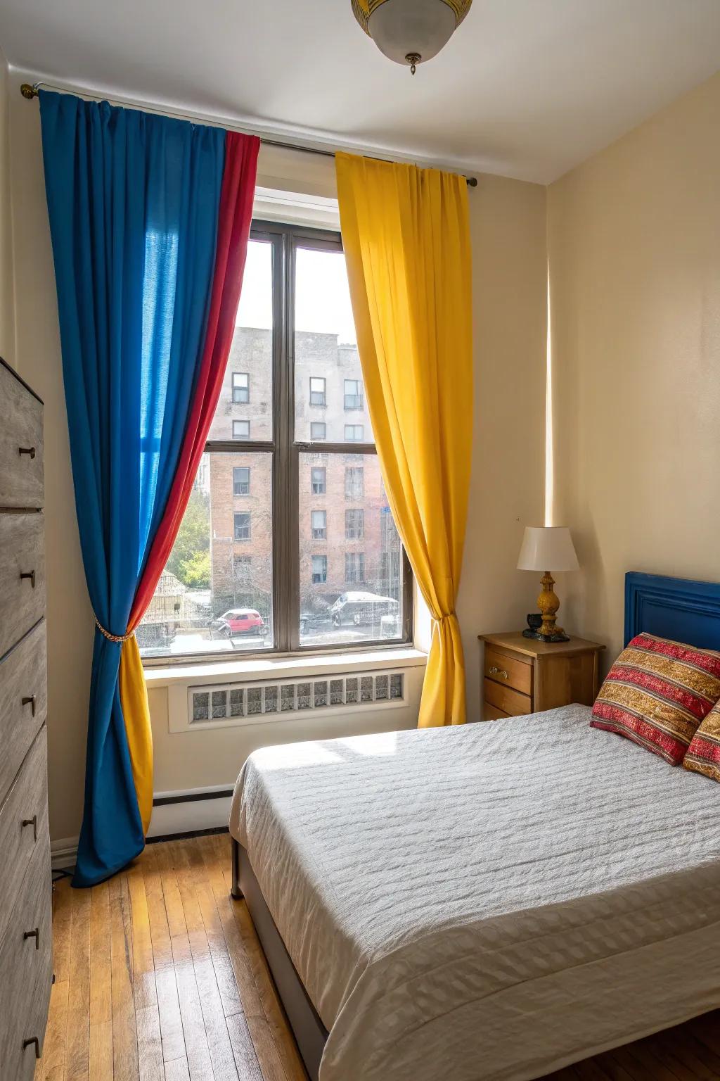 Colorful curtains transform a room's ambiance.