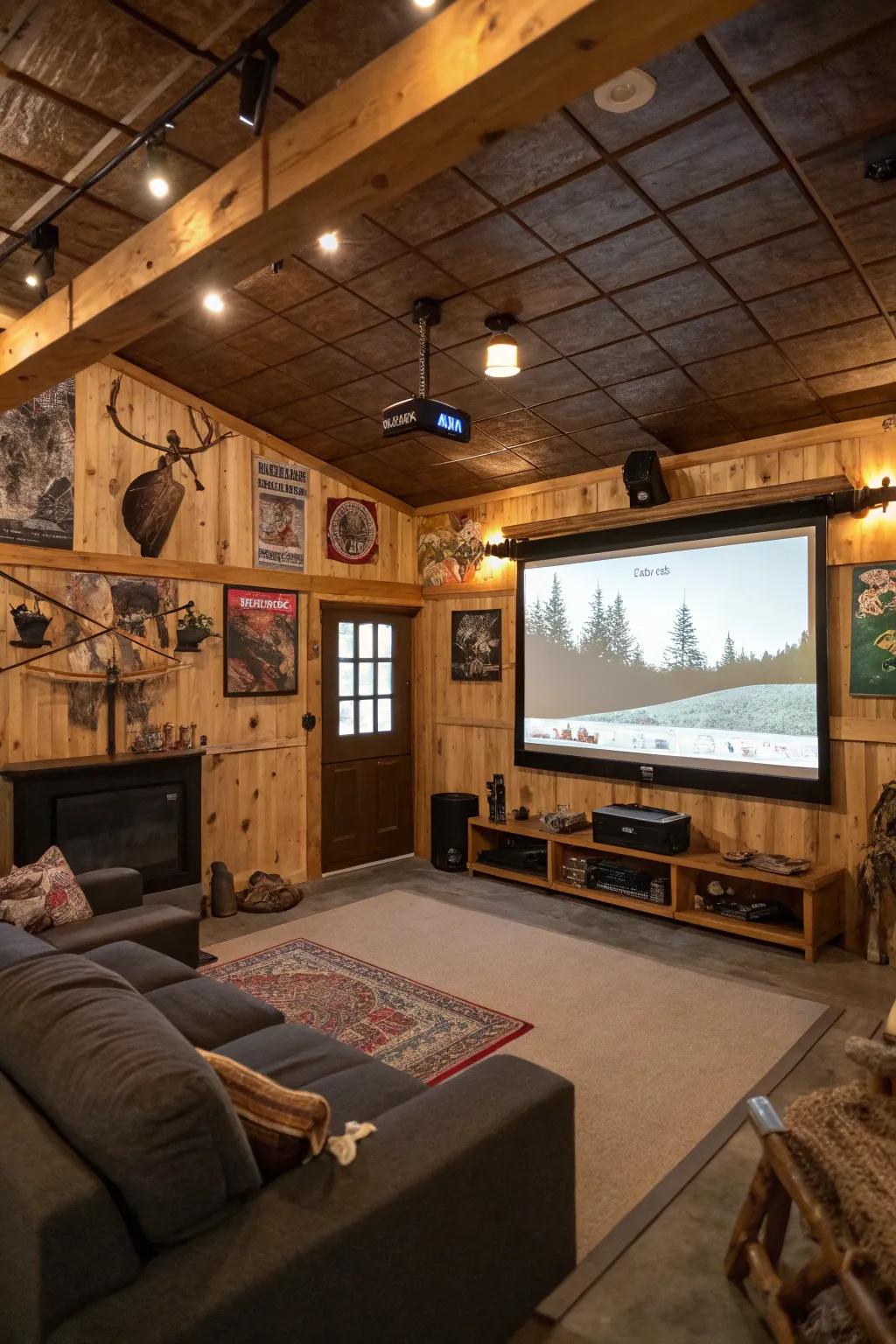 A projection system offers a cinematic experience in the comfort of your man cave.