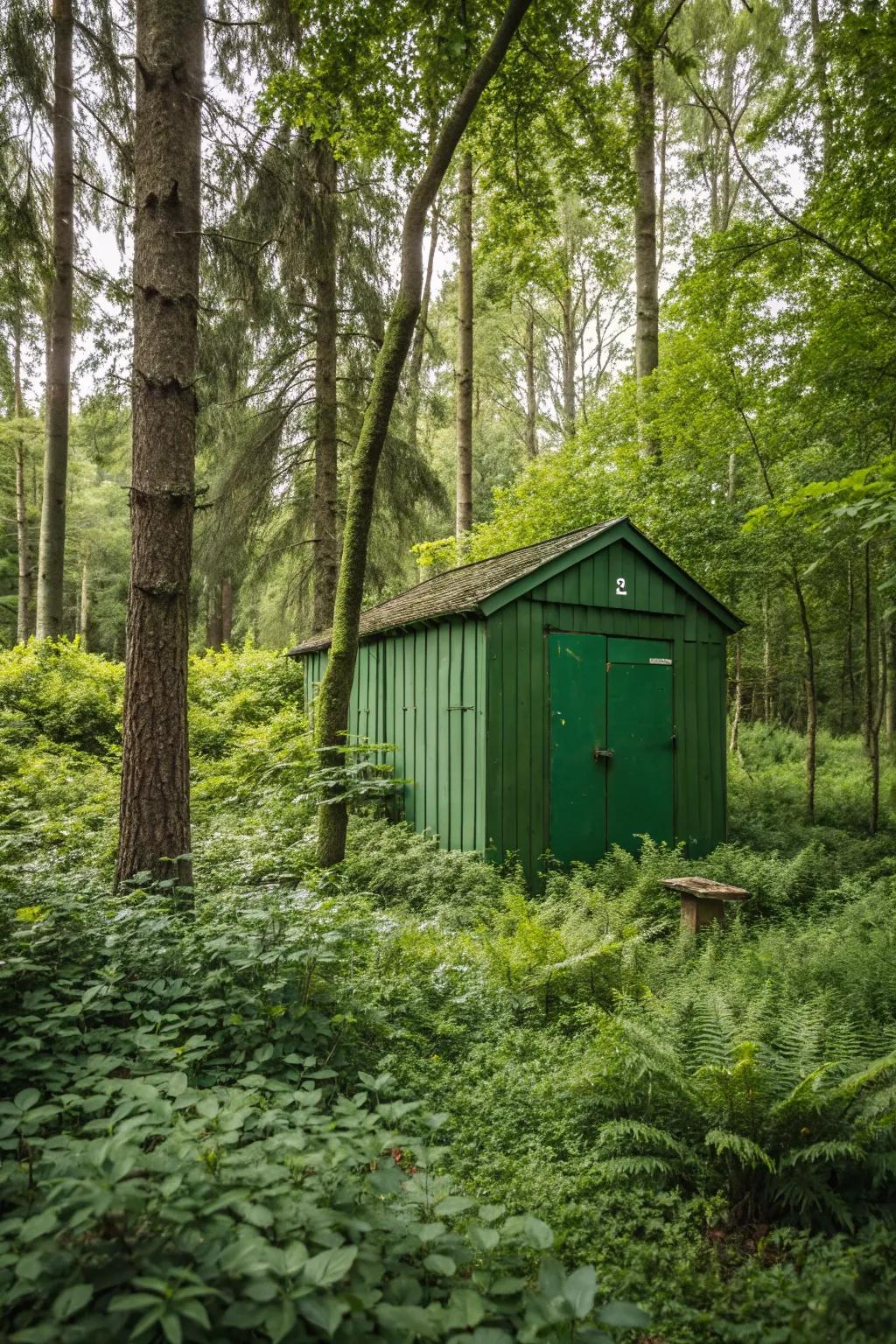 Forest green sheds create a woodland retreat in your garden.