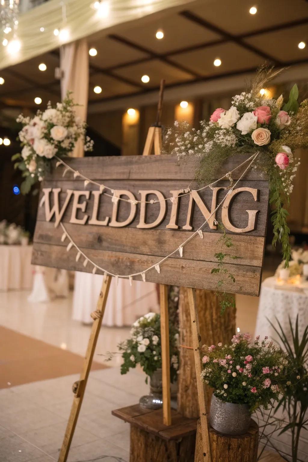 Charming rustic signage for a personal touch.