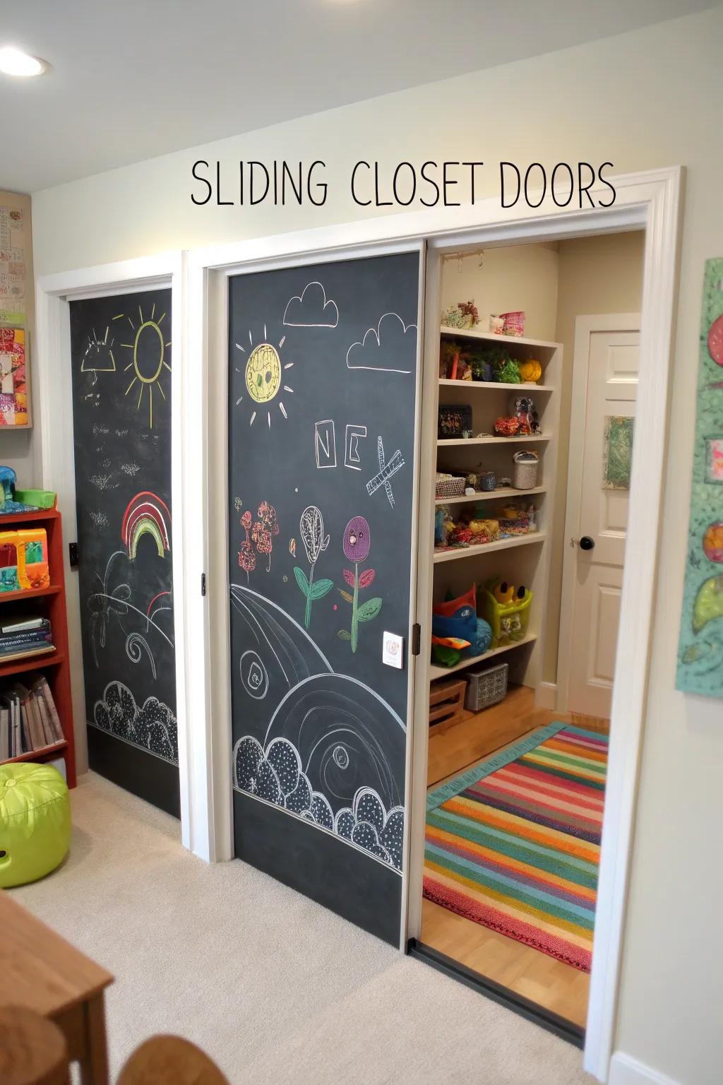 Interactive chalkboard panels for creative fun.