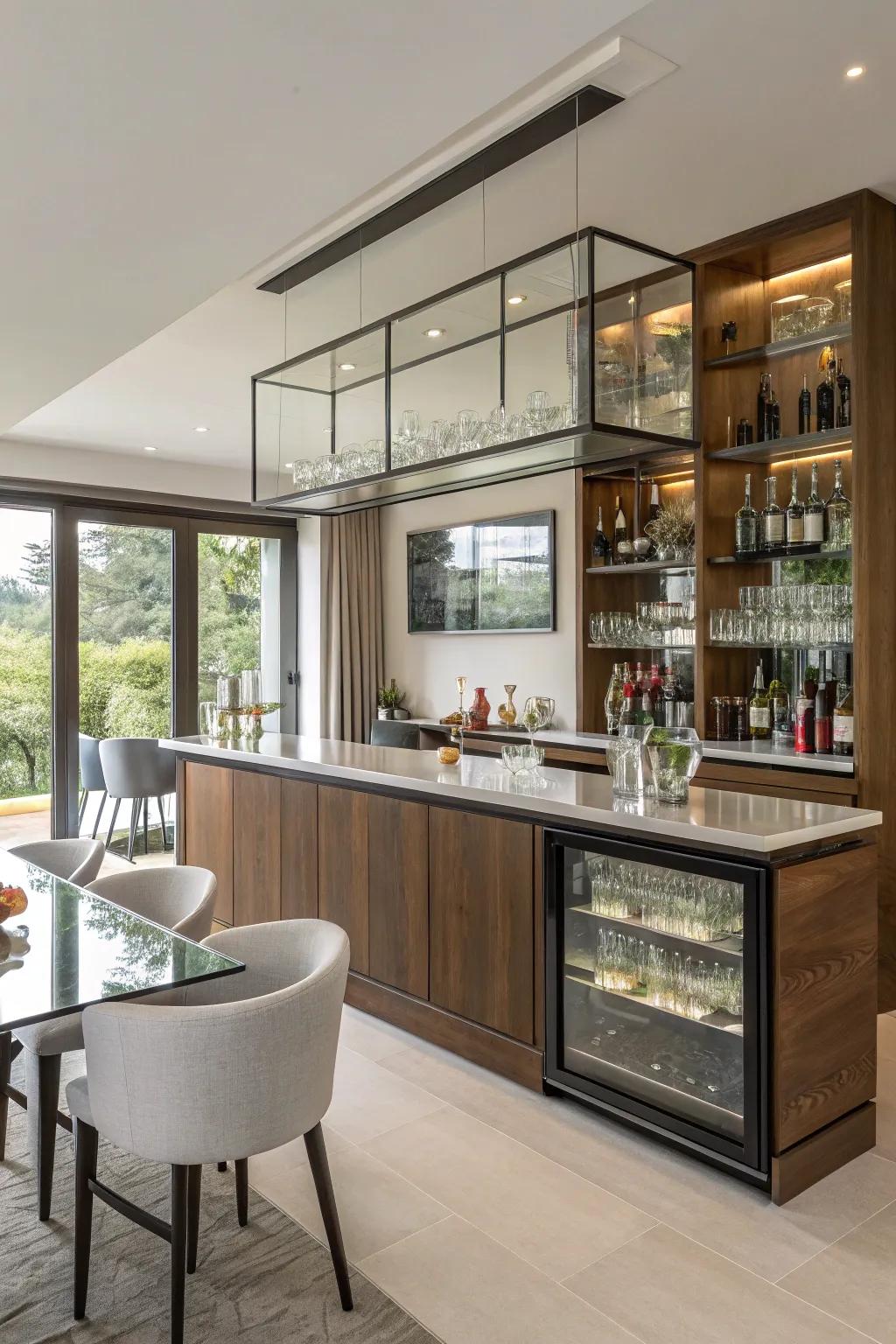 Blending your bar with the dining area enhances functionality and flow.