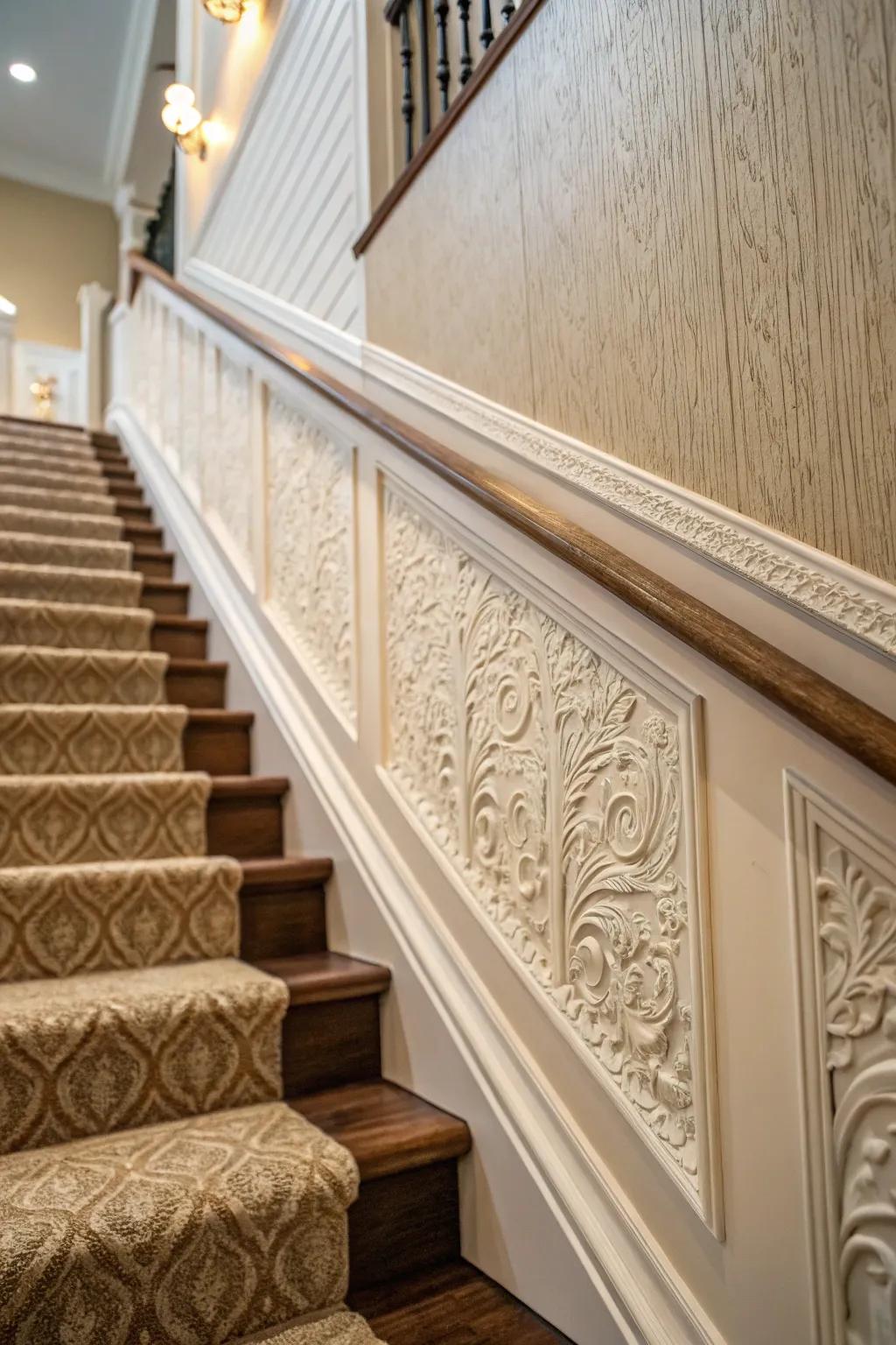 Textured finishes elevate the tactile experience of your staircase.