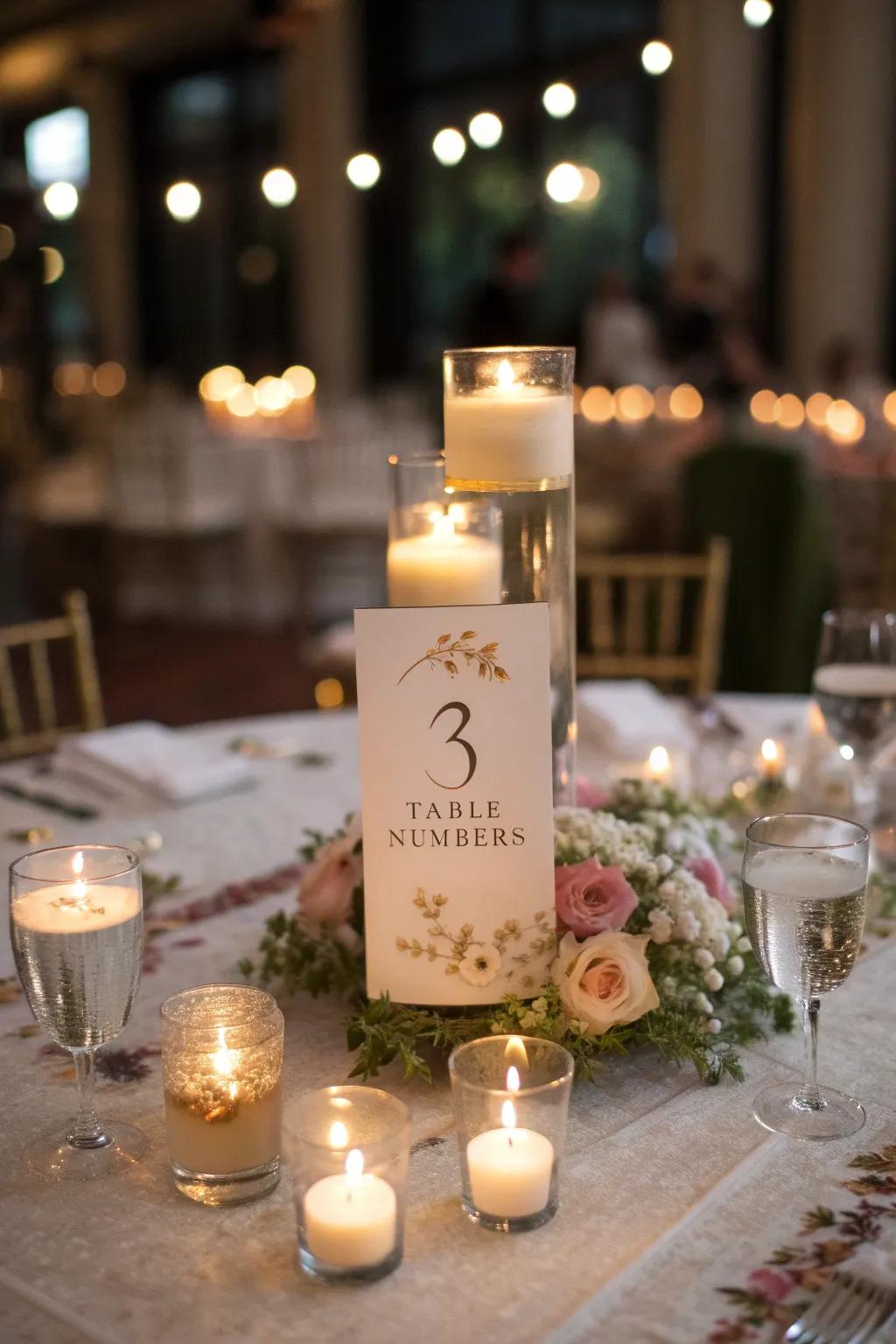 Floating candles with numbers create a magical evening ambiance.