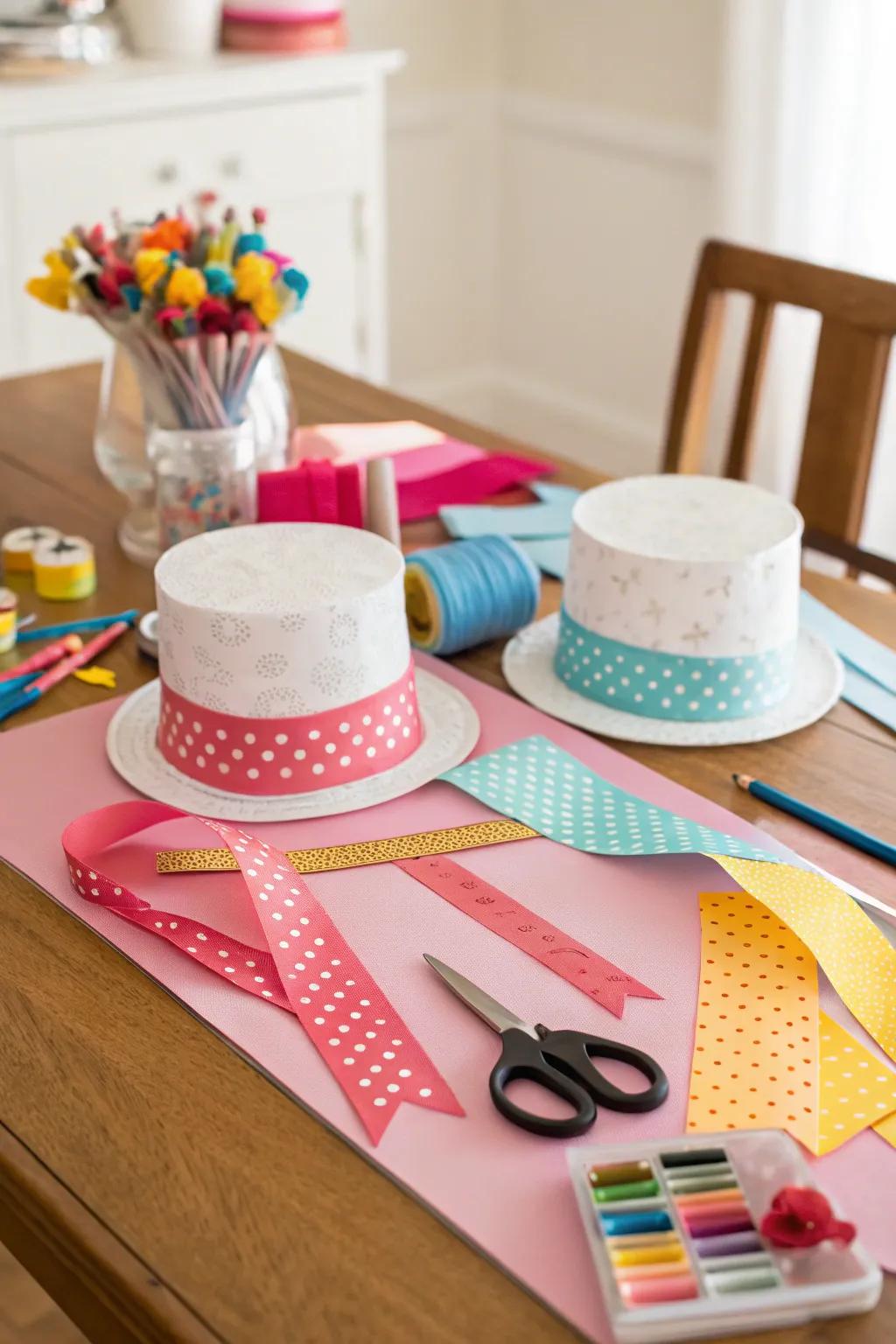 A DIY craft station adds a fun and interactive element to the tea party.