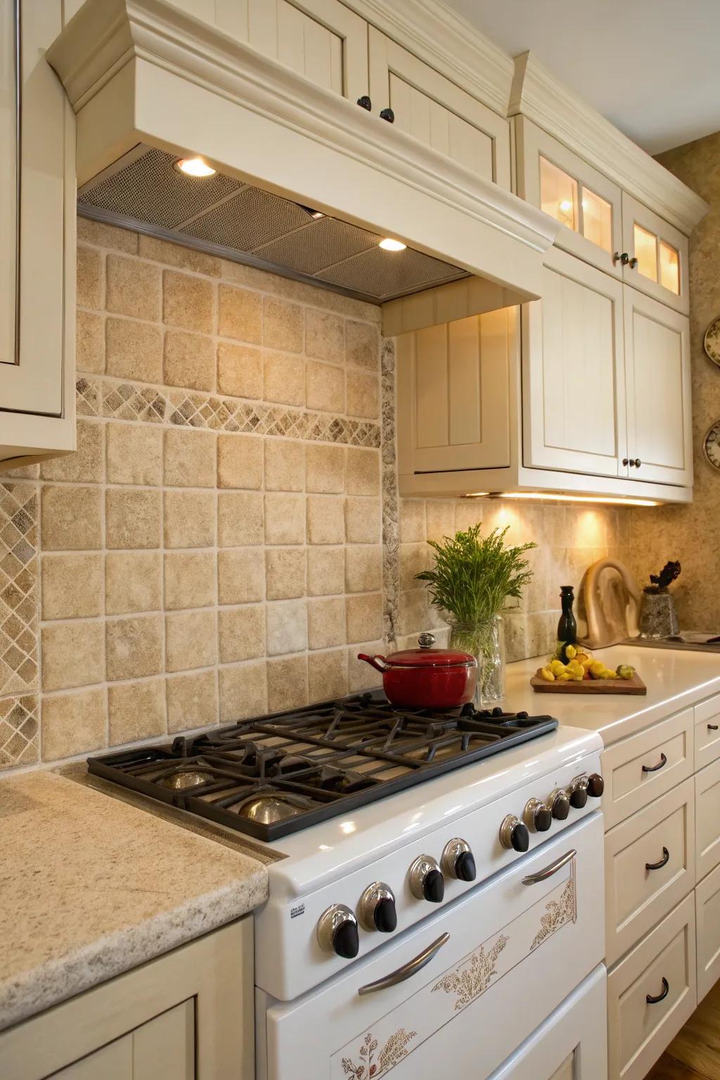 Beige tiles provide a soothing and harmonious backdrop.